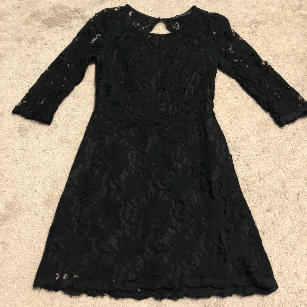 Black Lace Quarter Sleep Dress with Open Back
